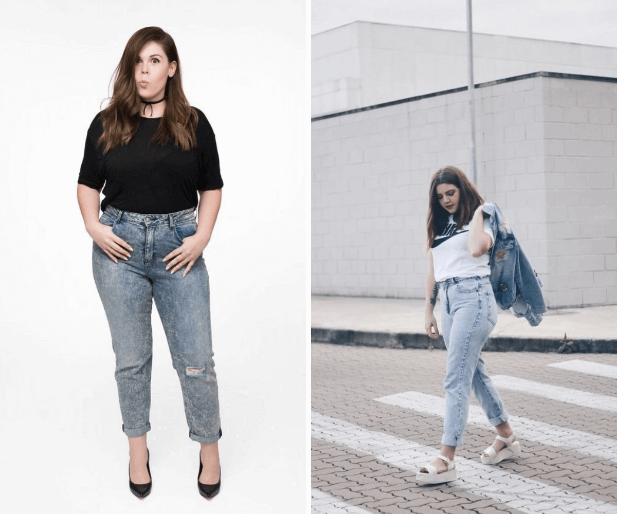 calça jeans mom plus size